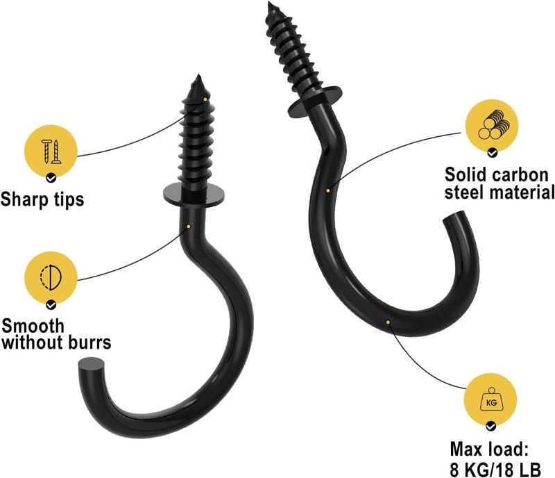 RELBRO Screw Hooks, 1 Inch Metal Screw in Cup Hooks, Black, 100 Pcs - Image 4